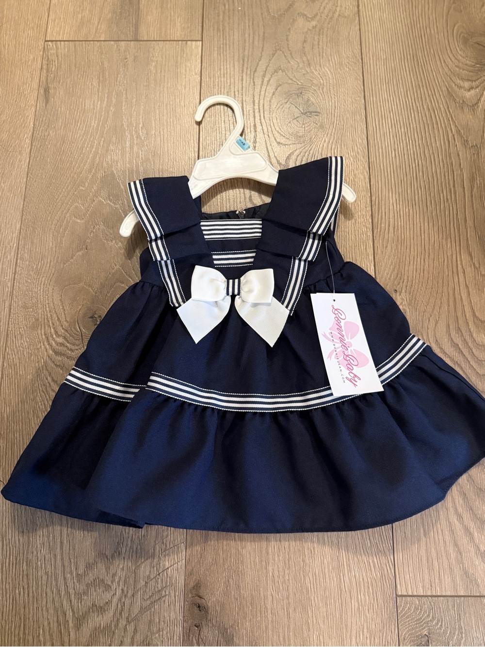 Bonnie Baby Navy Sailor Dress with White Bow 3-6 Month